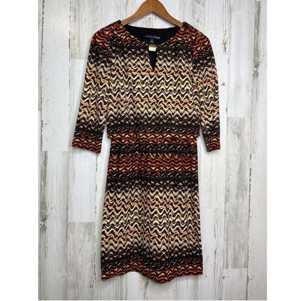 Madison Leigh Women's Chevron Wavy Striped Dress Brown White Size 8